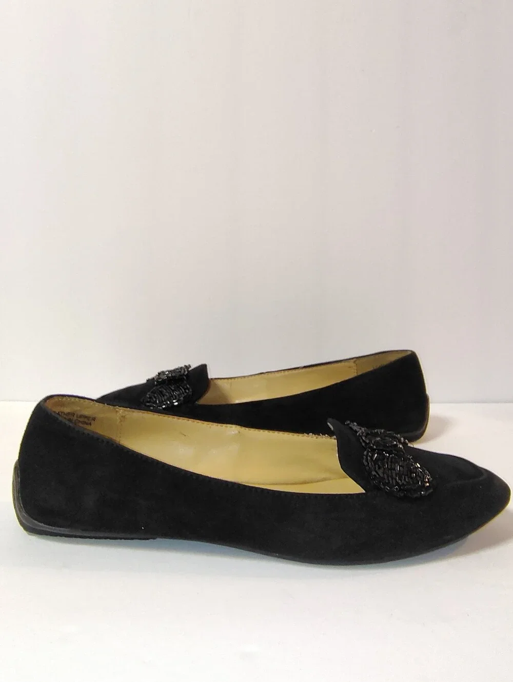 Talbots Women's Francesca Beaded Bow Suede Driving Moccasins Slip-On Flat Black